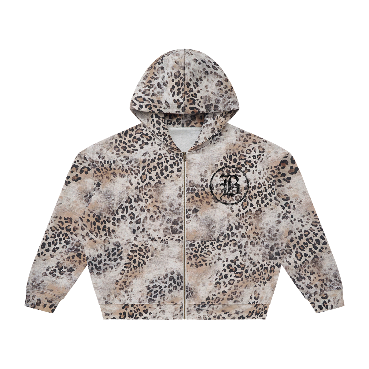 Vintage Wash Leopard Full Zip Hoodie