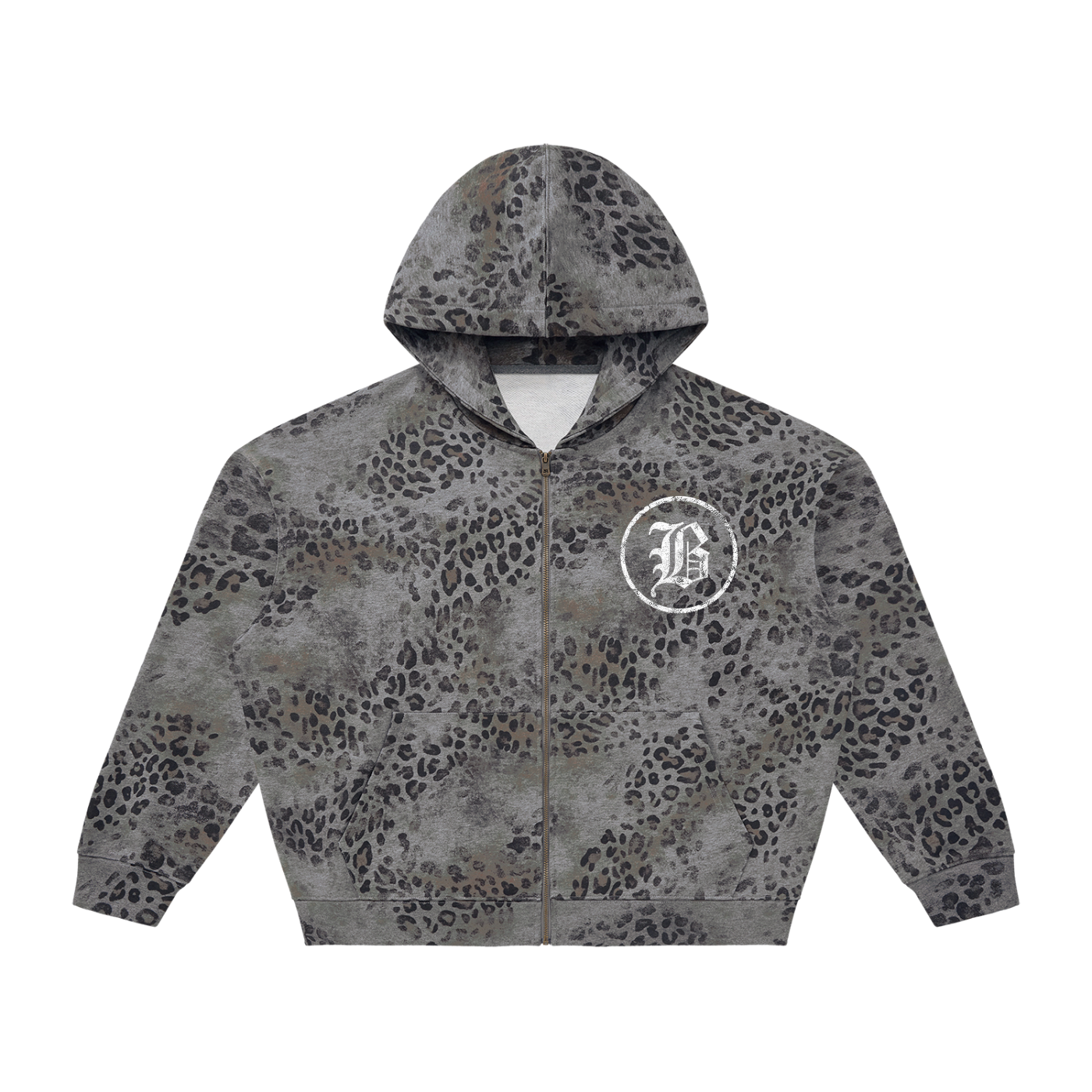 Vintage Wash Leopard Full Zip Hoodie