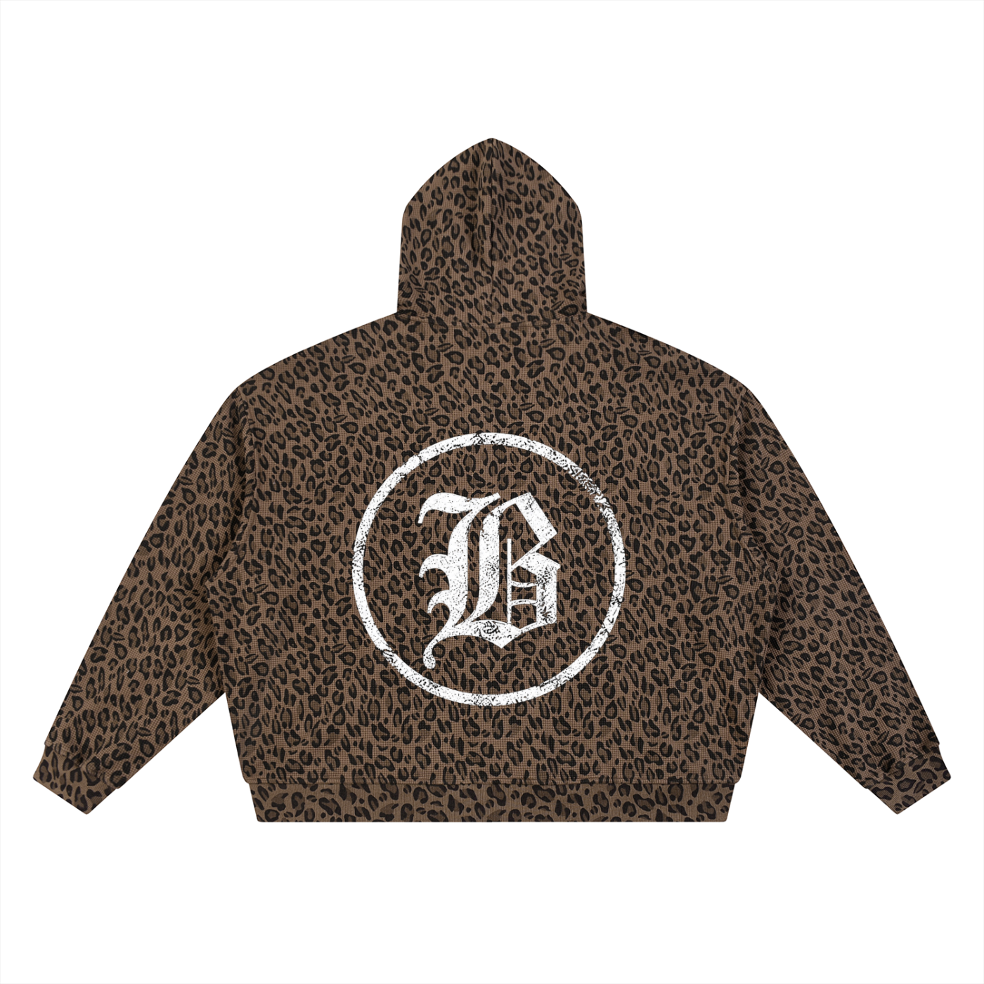 Leopard Print Waffle Full Zip Hoodie